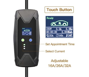 Mobiele Thuislader Type 2 – 22 kW 10 meter – 32A 3-fase (380v) IP67 Waterdicht met CEE stekker rood