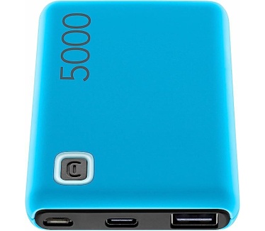 Cellular Line Cellularline | Power Bank ESSENCE 5000 | Draagbare oplader met 5000 mAh - ingang 1 x USB-C, 1 x Micro USB 10,5 W - uitgang 1 x USB 12 W (blauw)