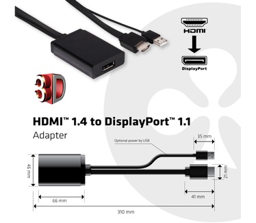 Club 3D HDMI 1.4 to DisplayPort 1.1 Adapter Zwart