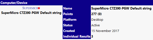 Z390-moederbord in Sisoft-database