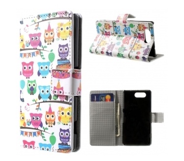 qMust Sony Xperia Z3 Compact Wallet Case met stand (Cute Owls)