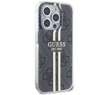 Guess 4G Gold Stripe Back Case - Apple iPhone 15 Pro (6.1") Zwart Zwart