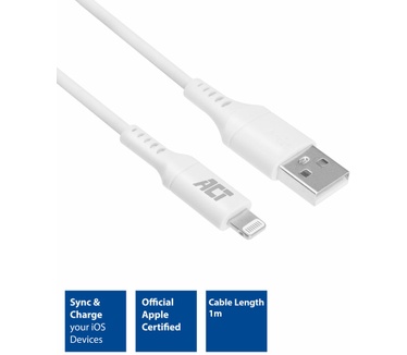 ACT AC3011 USB naar Lightning laad- en datakabel 1 meter Wit
