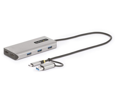 Startech.com USB-C Multiport Adapter met Ingebouwde USB-C naar USB-A Dongle, Dual HDMI (4K30Hz/1080p60Hz), 3x USB-A 5Gbps, Mini Travel Dock, Laptop Docking Station, 40cm Kabel