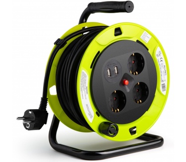 Allteq 3 voudige kabelkhaspel met 2 USB oplader