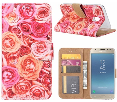 Rozen print lederen Bookcase hoesje voor de Samsung Galaxy J3 2017 - Roze (Samsung Galaxy J3 2017) Roze