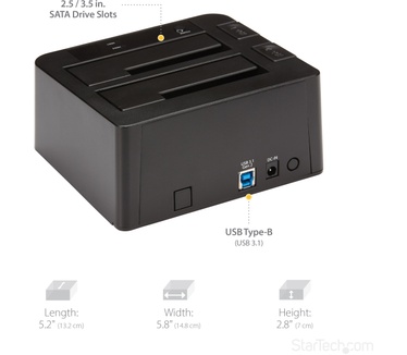 Startech.com USB 3.1 (10Gbps) dubbel harddisk docking station voor 2,5 en/of 3,5" SATA SSD/HDD Zwart
