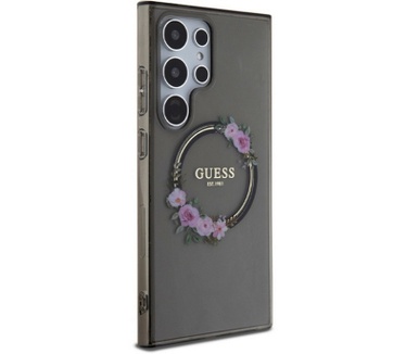 Guess Flowers Wreath Back Case - Samsung Galaxy S24 Ultra - Zwart Zwart