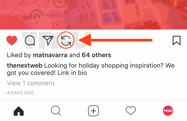 Regram-knop in Instagram