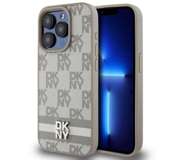 DKNY Checkered Printed Stripe Back Case - iPhone 15 Pro - Beige Beige