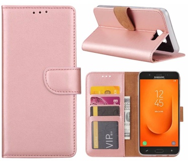 Luxe Lederen Bookcase hoesje voor de Samsung Galaxy J7 Prime 2 - Metallic Roze (Samsung Galaxy J7 Prime 2) Rosé Goud