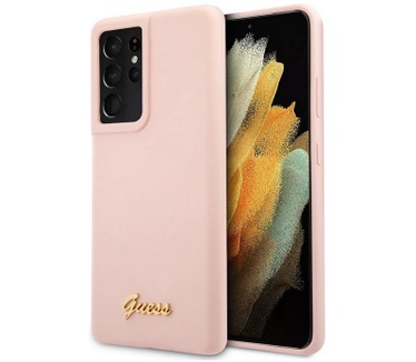 Guess Silicone Retro Back Cover - Samsung Galaxy S21 Ultra - Roze Roze