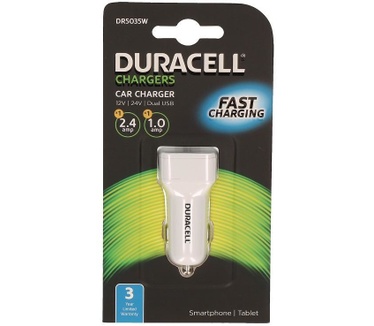 Duracell 1A+2.4A Dual USB In-Car Charger