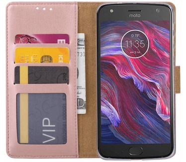 Luxe Lederen Bookcase hoesje voor de Motorola Moto X4 - Metallic Roze (Motorola Moto X4) Rosé Goud