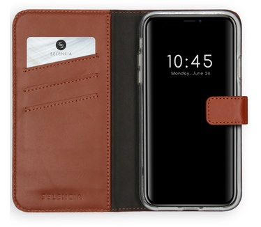 Selencia Echt Lederen Bookcase iPhone Xs - Lichtbruin