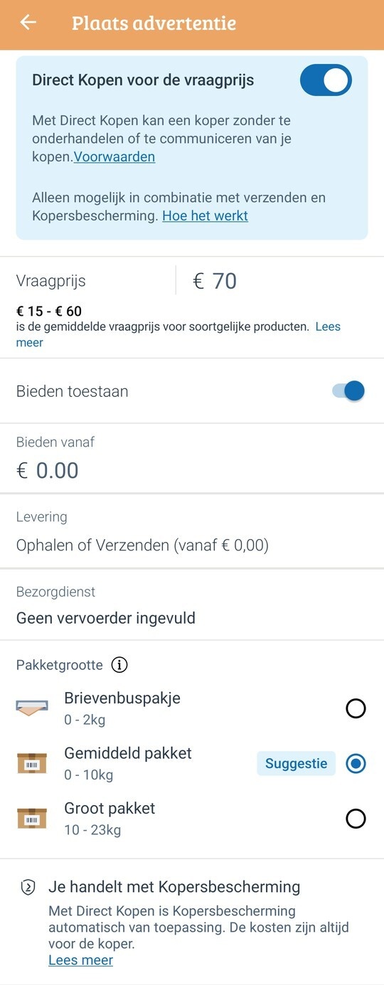 Marktplaats - “Direct kopen” geactiveerd