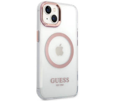 Guess MagSafe Back Case - iPhone 14 (6.1") - Transparant/Roze Roze