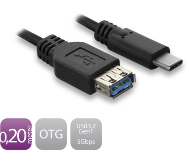 Ewent EW9639 USB-C male to USB-A female OTG cable 0,2m