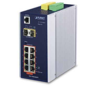 Planet IGS-10020HPT Managed 8-poort Gigabit - 2-poort SFP Industriële Din-Rail High Power POE Switch