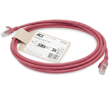ACT Rode 15 meter TPE U/UTP CAT6A ultra-flex patchkabel snagless met RJ45 connectoren
