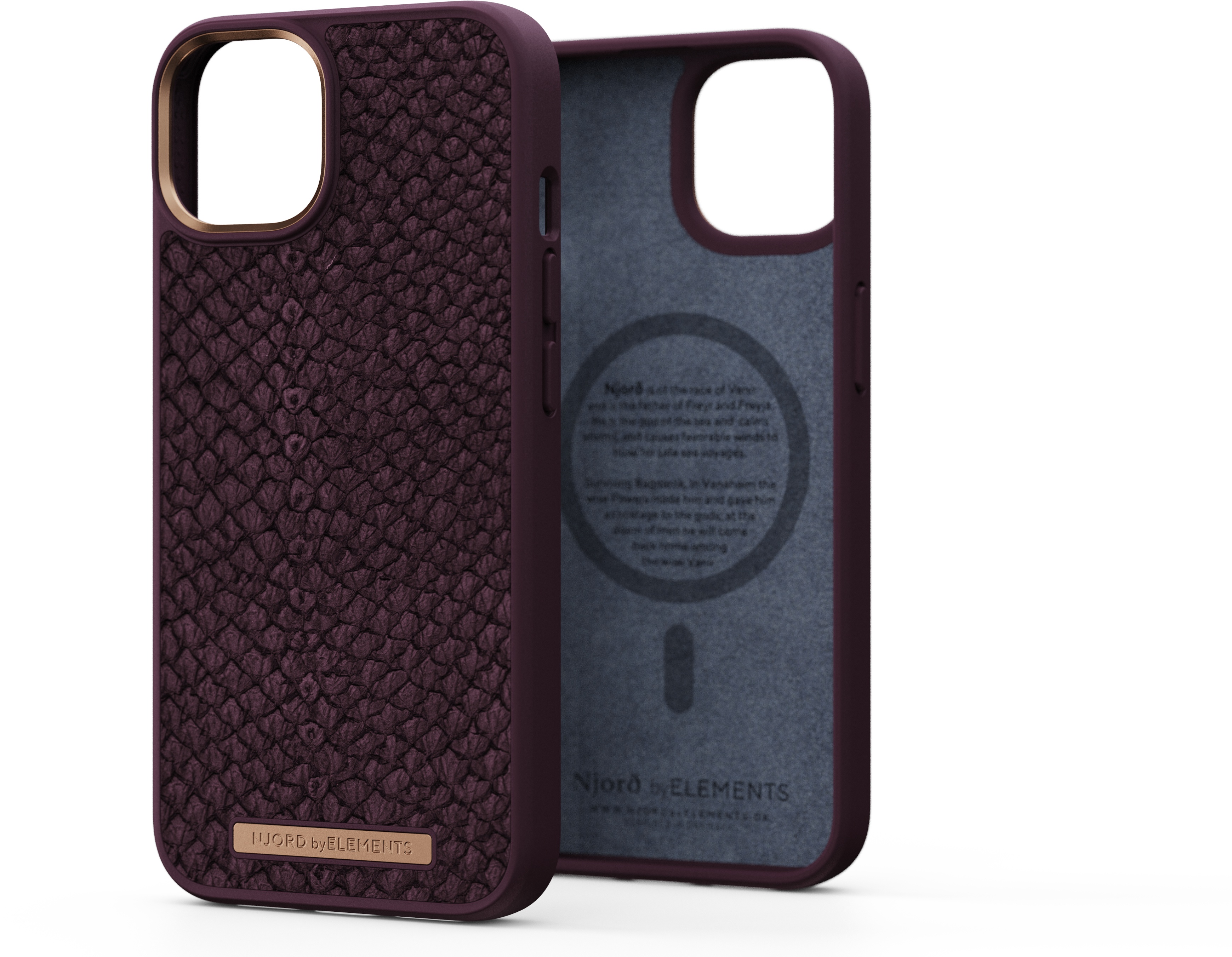 Njord Collections Salmon Leather Case for iPhone 14 Pro, Real Salmon Leather, Stylish and Durable, 2m Military Drop Protection, Ultra-thin, Made for iPhone - Purple
