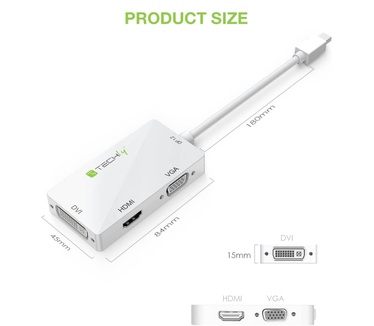 Techly Adapter 3 in 1 Mini DisplayPort (Thunderbolt) to HDMI / DVI / VGA IADAP MDP-COMBOF12 Wit