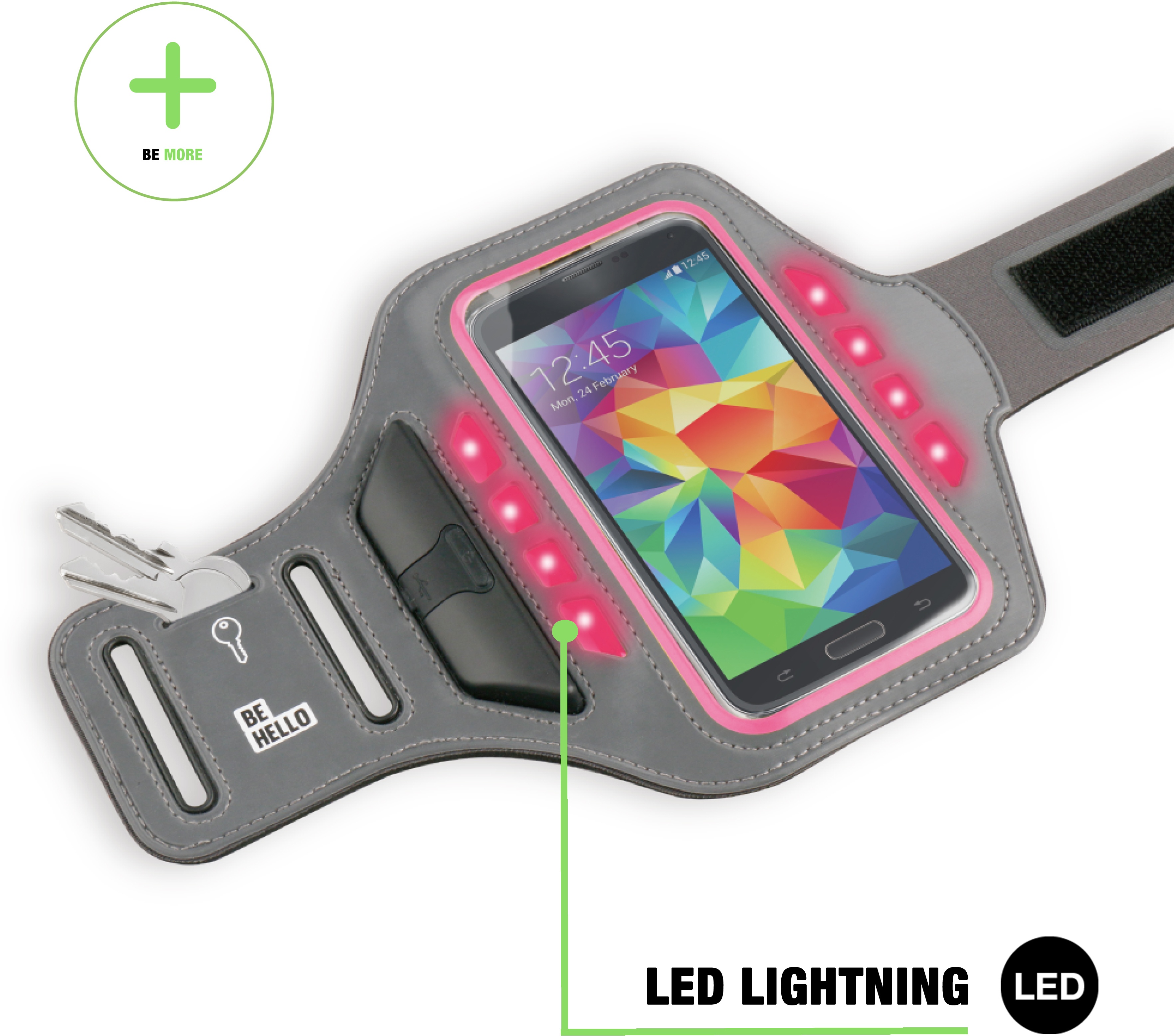 BeHello Universal Sportsarmband LED XL Grey/Pink Roze Kenmerken