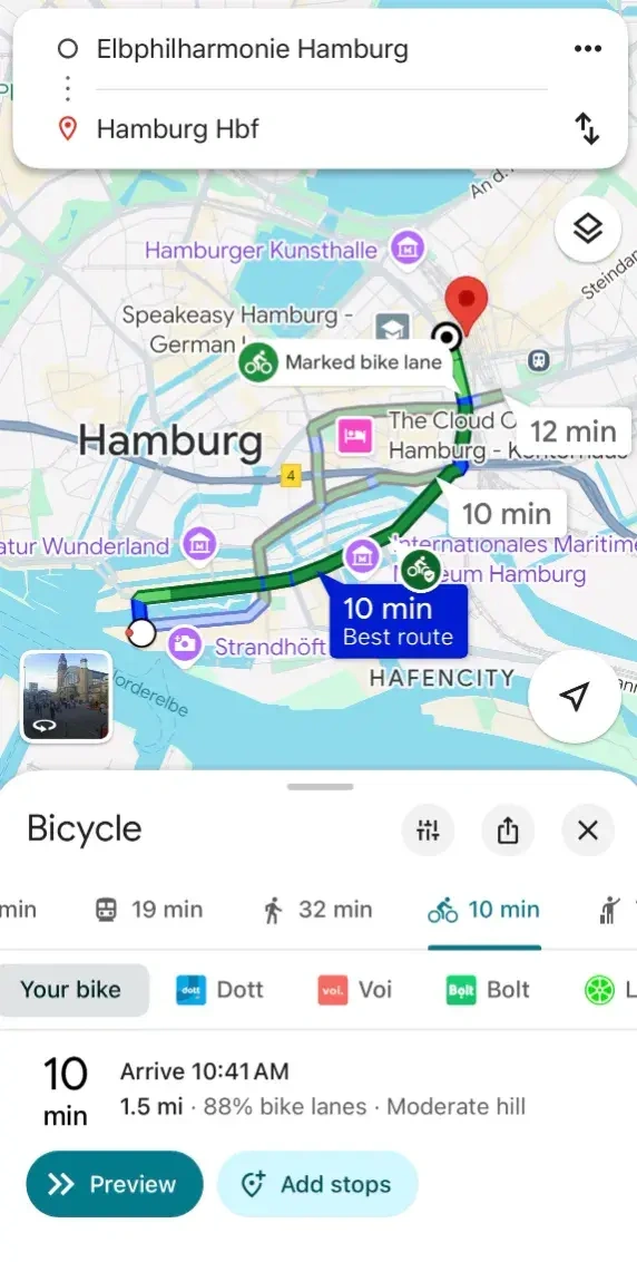 Informatie over fietsrouters. Bron: Google Maps-blogpost