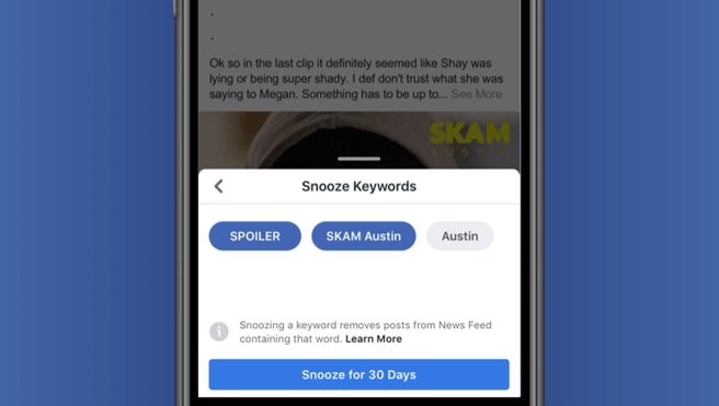 Facebook Snooze Keyword
