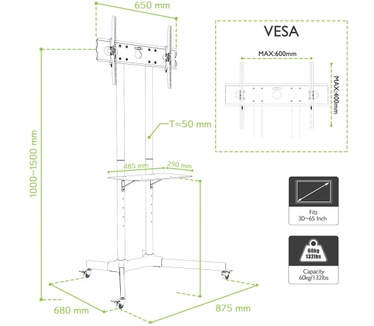 Techly Floor Trolley with Shelf Support LCD / LED / Plasma 30-65" ICA-TR6