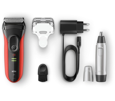 Braun Series 3 ProSkin 3030s Elektrisch Scheerapparaat, Zwart/Rood – Oplaadbaar Scheerapparaat