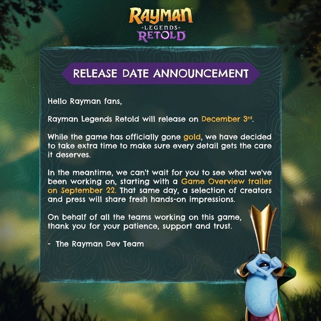Ubisoft stelt Rayman Legends Retold uit. Bron: Ubisoft/X