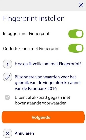 rabo vingerafdruk android