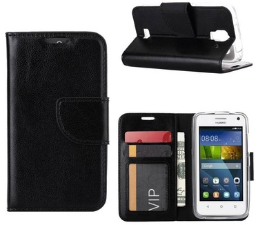 Luxe Lederen Bookcase hoesje voor de Huawei Y360 - Zwart (Huawei Y360) Zwart