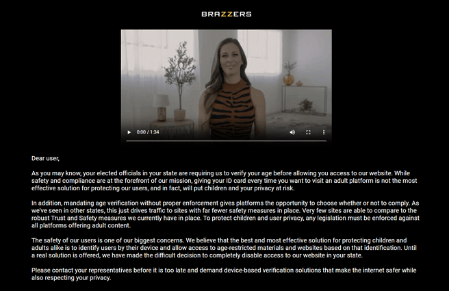 Brazzers / Redtube / Pornhub in Amerikaanse staten met wet rond leeftijdsverificatie