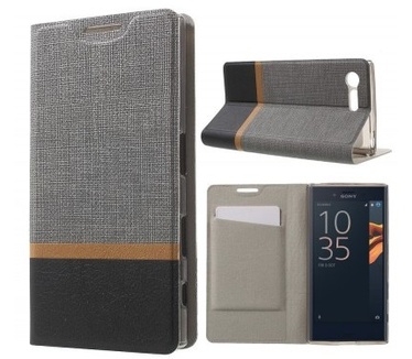 qMust Sony Xperia X Compact Wallet Case - TPU frame - Striped Grey