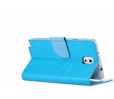 Merkloos Luxe Lederen Bookcase hoesje voor de Samsung Galaxy Note 3 - Blauw (Samsung Galaxy Note 3) Blauw