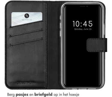 Selencia Echt Lederen Bookcase iPhone 12 (Pro) - Zwart