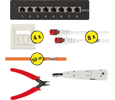 EFB Elektronik Home /- Office Cat.6 Installatieset - 50m, 4 boxes