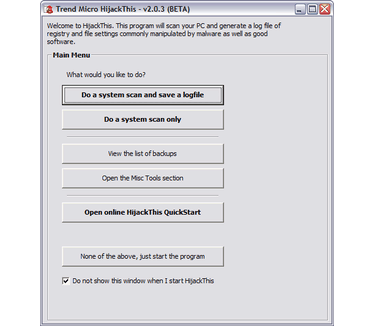 HijackThis 2.0.3 bèta screenshot (481 pix)
