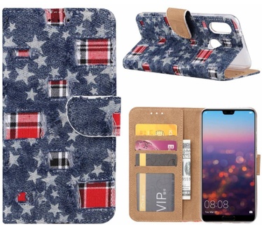 Spijkerbroek print lederen Bookcase hoesje voor de Huawei P20 Lite - Blauw (Huawei P20 Lite) Blauw