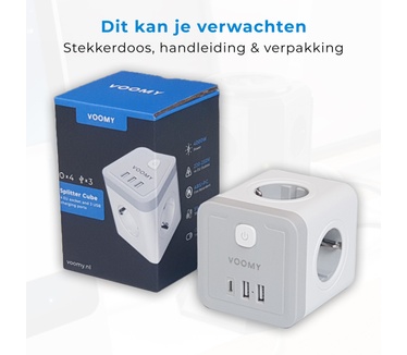 Voomy Cube Verdeelstekker 2.0 - USB-C 20W Snellader - Stopcontact Splitter - USB-C + USB-A - Stekkerdoos Powercube - Zwart
