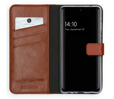 Selencia Echt Lederen Bookcase Samsung Galaxy A72 - Lichtbruin