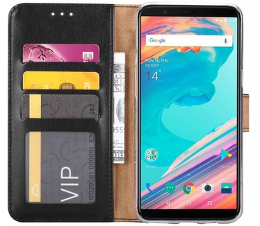 Luxe Lederen Bookcase hoesje voor de OnePlus 5T - Zwart (OnePlus 5T) Zwart