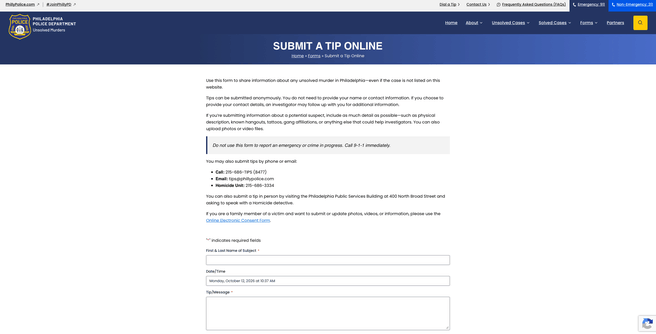 De website waarop de AI-agent een valse tip heeft ingediend.
