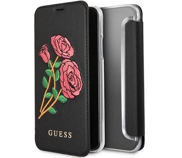 Guess Flower Desire Book Case voor iPhone X (5.8'') - Zwart Zwart