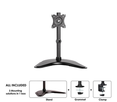 Newstar Tilt/Turn/Rotate Desk Mount (stand, clamp & grommet) for 10-30" Monitor Screen, Height Adjustable - Black