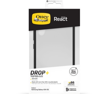 Otterbox OtterBox React-hoesje voor Galaxy A34 5G, schokbestendig, valbestendig, ultradun, beschermende, getest volgens militaire standaard, Antimicrobieel, Black Crystal