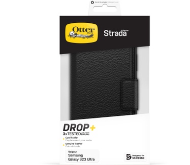 Otterbox OtterBox Strada-hoesje voor Galaxy S23 Ultra, schokbestendig, valbestendig, lederen folio met kaarthouder, 3x getest volgens militaire standaard, Zwart