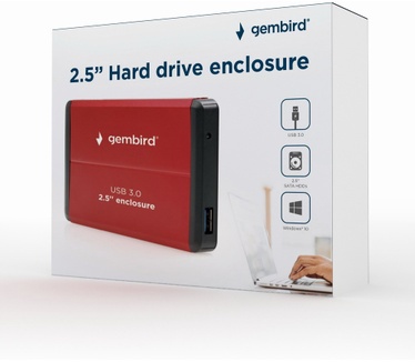 Gembird Externe 2.5" SATA harddiskbehuizing USB 3.0 Rood